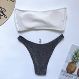 Sexy Sparkling Shiny Ribbed Bandeau Bikini 2025 Women Swimsuit Female Swimwear Two piece Bikini Set Triangle Bathing suit Swim