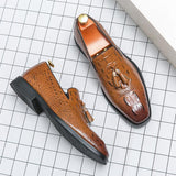 Mens Korean-style Crocodile-pattern Embossed Tassel Leather Shoes