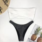 Sexy Sparkling Shiny Ribbed Bandeau Bikini 2025 Women Swimsuit Female Swimwear Two piece Bikini Set Triangle Bathing suit Swim