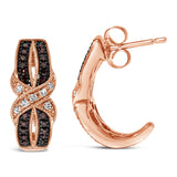 10K Rose Gold 1/3 Cttw White and Brown Diamond Milgrain Criss Cross J-Hoop Earrings (I-J Color, I1-I2 Clarity)