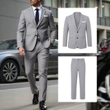 Mens Solid-Colored Business Gentleman Formal Suit With Long Trousers