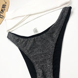 Sexy Sparkling Shiny Ribbed Bandeau Bikini 2025 Women Swimsuit Female Swimwear Two piece Bikini Set Triangle Bathing suit Swim