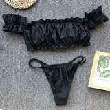 Cherry Print Off Shoulder Bikini 2025 High Cut Swimsuit Women Female Brazilian Swimwear Two pieces Bikini set Bathing Suit Swim