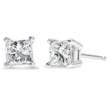 AGS Certified 14k White Gold 1.0 Cttw 4-Prong Set Princess-Cut Solitaire Diamond Push Back Stud Earrings for Women (E-F Color, I1-I2 Clarity)