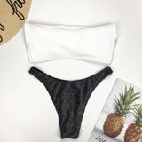 Sexy Sparkling Shiny Ribbed Bandeau Bikini 2025 Women Swimsuit Female Swimwear Two piece Bikini Set Triangle Bathing suit Swim