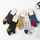 Mens Cotton Socks Plaid Pattern Low-cut All-season