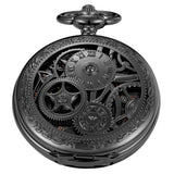 Whodoit Black Gear Double Cover Mens Mechanical Pocket Watch Double Cover Roman Design Dial Chain Mechanical Pocket Watch