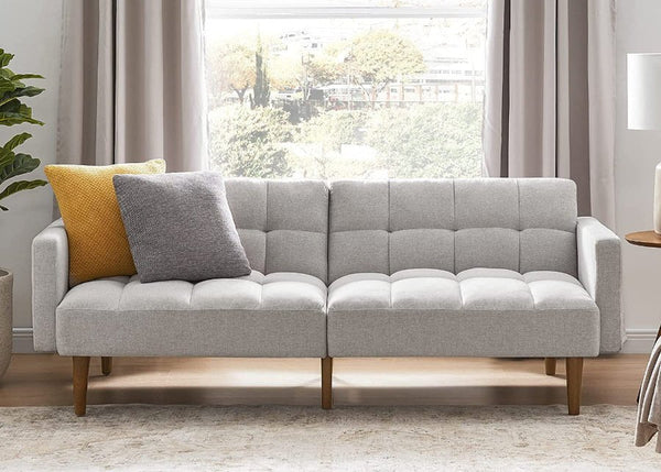 Gray Fabric Twin Futon Sofa Bed – Compact & Stylish Sleeper