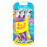 Gillette Venus: Smooth & Sensitive Disposable Women's Razor - 3 Blade, Close Shave, Skin Protection + Easy-Grip Handle (4+2 Pack)