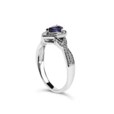 .925 Sterling Silver 6x4mm Pear Sapphire Gemstone with Diamond Accent Fashion Halo Ring (H-I Color, SI1-SI2 Clarity) - Size 7.5