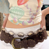 Retro Rivet Wide Female Pin Buckle Belt