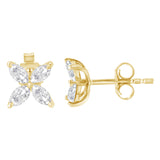 14K White Gold 1/2 Cttw Marquise Diamond 8 Stone Floral Leaf Stud Earrings (H-I Color, SI1-SI2 Clarity)