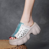 Top Layer Leather Velcro Hollow Sandals for Women