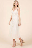 Mittoshop Stretch Twill Decor Button Sleeveless Midi Dress