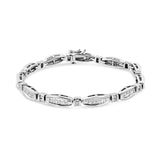14K White Gold 2.0 Cttw Princess and Round Diamond Bar and Link Bracelet (I-J Color, I1-I2 Clarity) - 7.25" Inches