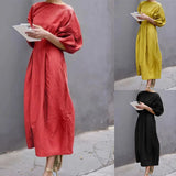 Casual Long Dress With A Round Neck And Bubble Sleeves