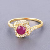 0.63 Carat Genuine Ruby and White Diamond 14K Yellow Gold Ring