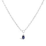 10K White Gold 6x4 mm Oval Blue Sapphire Solitaire Paperclip Pendant Necklace - 18" Inches