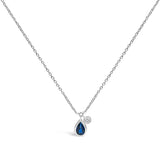14K White Gold 6x4mm Pear Blue Sapphire and Diamond Accent Charm Pendant Necklace - 18" Inches
