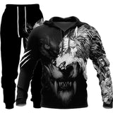Animal-print Hooded Pullover Sweatshirt And Menswomens Sportswear Set