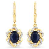 3.46 Carat Genuine Blue Sapphire and White Topaz .925 Sterling Silver Earrings