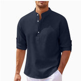 Men's Casual Shirt  Long Sleeve Stand Collar Solid Color Shirt Mens Clothing