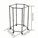 360 Rotating Freestanding Clothing Rack, Hexagonal Carbon Steel Organizer with Wheels