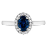 10K White Gold 1/5 Cttw Round Diamond and Prong Set 7MM Created Blue Sapphire Halo Cocktail Ring (H-I Color, I1-I2 Clarity) - Size 7