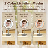 9" Large Makeup Mirror with Lights, 1X/10X Magnifying Vanity Mirror with 3 Colors Dimmable Lightning, 80 LED Lights, 360°Rotation Double Sided Standing Lighted Makeup Mirror Nickel Matte Nickel