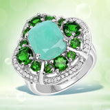 5.49 Carat Genuine Emerald, Chrome Diopside and White Diamond .925 Sterling Silver Ring