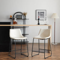 (Set of 2) Vintage Style 24-Inch Armless Industrial Faux Leather Counter Stool with Metal Legs and Footrest for Kitchen Island, Cafe, Pub, Bar Counter, Cream and Black