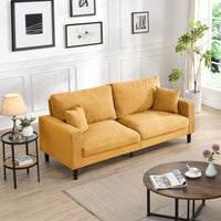 Modern Upholstered 3 Seat Sofa, High Resilience, Orange Corduroy, 74 Inches