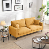 Modern Upholstered 3 Seat Sofa, High Resilience, Orange Corduroy, 74 Inches