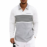 Men's Waffle-Weave Loose-Fit Casual Color-Block Striped Long-Sleeve