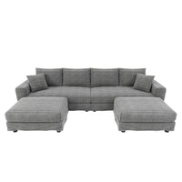 104.3 ' Plush Corduroy 4-Seat Sofa, Modern Comfy Upholstered Sofa Cloud Couch, Deep Seat Couches with Soft Pillows and 2 Ottomans, Convertible Sofa Lounge Chair, for Living Room,Apartment,Office,Grey