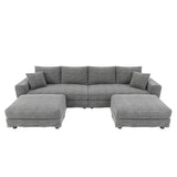 104.3 ' Plush Corduroy 4-Seat Sofa, Modern Comfy Upholstered Sofa Cloud Couch, Deep Seat Couches with Soft Pillows and 2 Ottomans, Convertible Sofa Lounge Chair, for Living Room,Apartment,Office,Grey