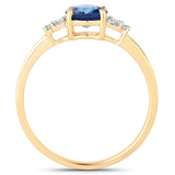 1.08 Carat Genuine Blue Sapphire and White Diamond 14K Yellow Gold Ring