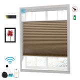 Raised Flag Day-Night Shade With Remote Control And Solar Panel-Full Blackout Motorized Shades For Home And Office-Cordless Organ Shade-Cordless Cellular Shade-Khaki