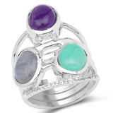 4.00 Carat Genuine Multi Stone .925 Sterling Silver Ring