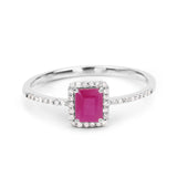 0.58 Carat Genuine Ruby and White Diamond 14K White Gold Ring