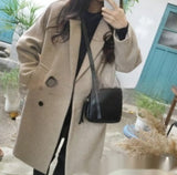 Womens MidLength KoreanStyle DoubleBreasted Wool Coat