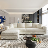 104.3 ' Plush Corduroy 4-Seat Sofa, Modern Comfy Upholstered Sofa Cloud Couch, Deep Seat Couches with Soft Pillows and 2 Ottomans, Convertible Sofa Lounge Chair, for Living Room,Apartment,Office,Beige