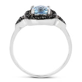 1.19 Carat Genuine Swiss Blue Topaz & Black Diamond .925 Sterling Silver Ring