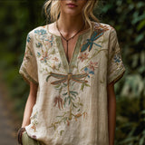Spring Fashion Carnival Trendy Printed Womens V-Neck Short-Sleeve Top