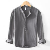 Chinese-style V-neck Pullover Cotton-linen Shirt