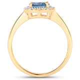 1.03 Carat Genuine Blue Sapphire and White Diamond 14K Yellow Gold Ring