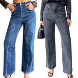 Fashionable Beaded Trendy Street-style Casual Versatile Straight-leg Denim Jeans