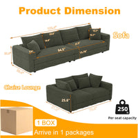 102.4 ' Plush Corduroy 4-Seat Sofa,Modern Comfy Upholstered Sofa Cloud Couch,Deep Seat Couches with Soft Pillows,Convertible Deep Seat Sofa Lounge Chair for Living Room Bedroom,Apartment,Office,Green