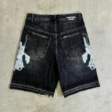 Retro Loose-fit Printed Denim Shorts
