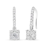 14K White 1/2 Cttw Round Diamond Halo Dangle Hook Earring - (H-I Color, SI2-I1 Clarity)